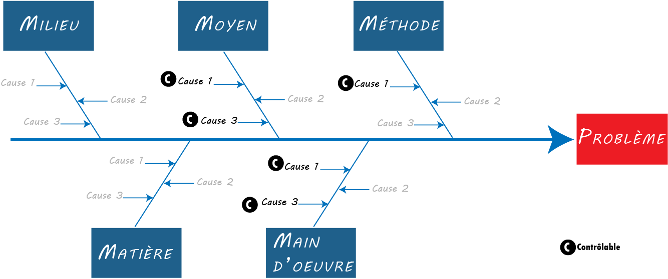 Diagramme ishikawa avec les causes contrôlables