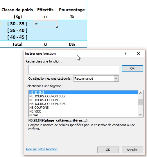 Comptabiliser les effectifs d'une classe avec Excel - formule NB.SI.ENS()