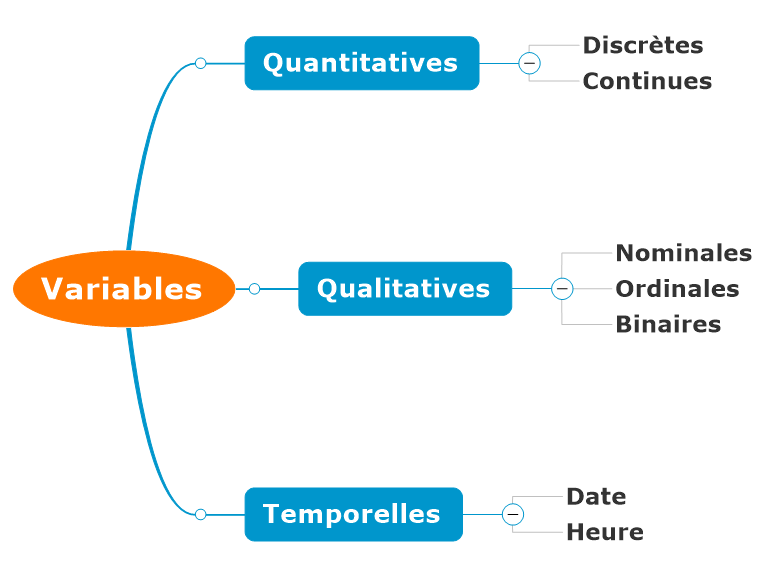 Les types de variable - représentation avec branche pour illluster cahaque catégorie de variable